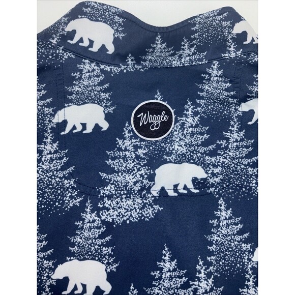 Waggle Performance Golf Pullover Blue Polar Bear Print Top Men L Zip Stretch - Picture 4 of 7